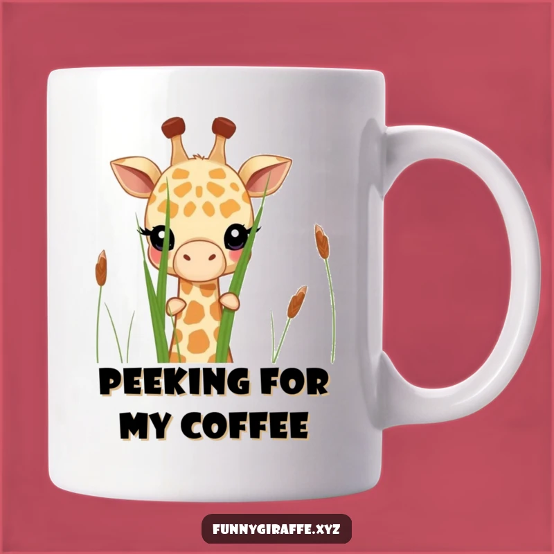 Funny Shy Giraffe Mug - Peeking Behind Grass, Perfect Gift