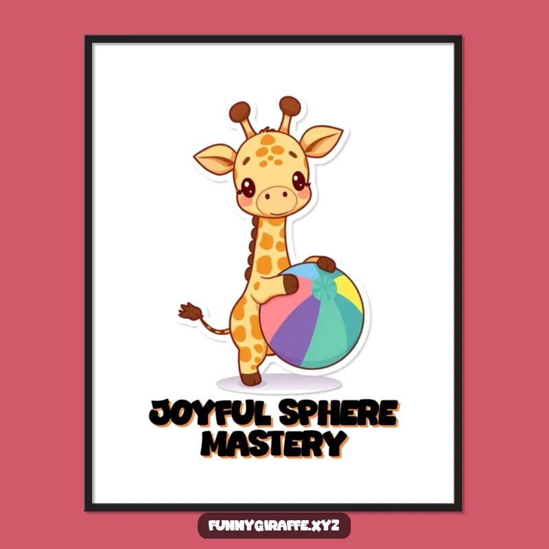 Funny Kawaii Giraffe Digital Art - Happy Ball Bouncing Print
