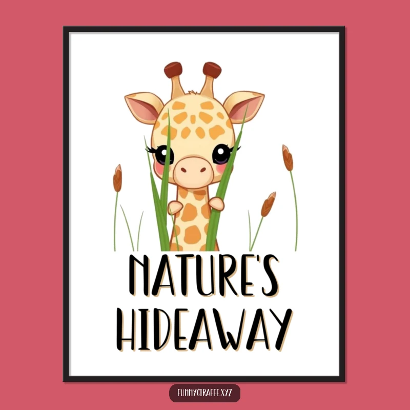 Funny Shy Giraffe Digital Art - Peeking Behind Grass Print
