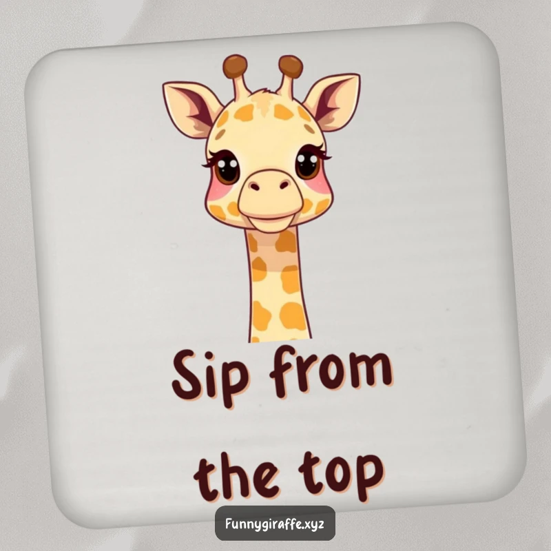 Funny giraffe coaster featuring a cute giraffe with its neck stretched curiously upwards, protecting drinks. Ideal for tabletops.