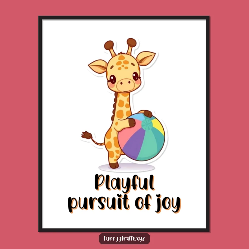 Funny Kawaii Giraffe Poster - Happy Ball Bouncing Wall Art