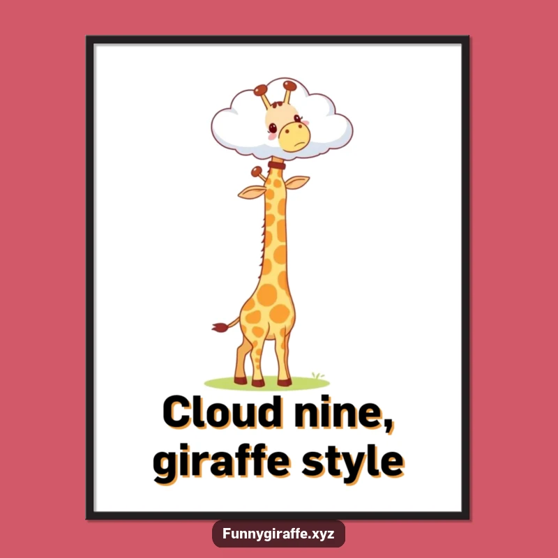 Funny Free Printable Wall Art: Kawaii Giraffe Stretches for Cloud, Hilarious Downloadable Decor