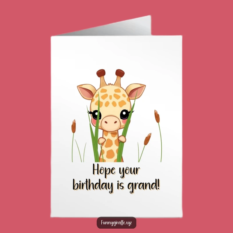 Free Printable Birthday Card: Shy Giraffe Peeking Funny Downloadable Gift