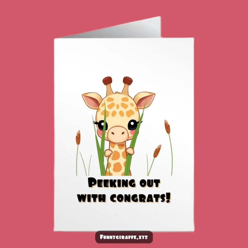 Free Printable Congrats Card: Shy Giraffe Peeking Funny Downloadable Gift
