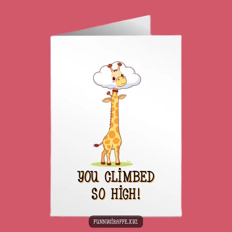 Free Printable Congrats Card: Funny Kawaii Giraffe Reaching High for Success, Downloadable Gift