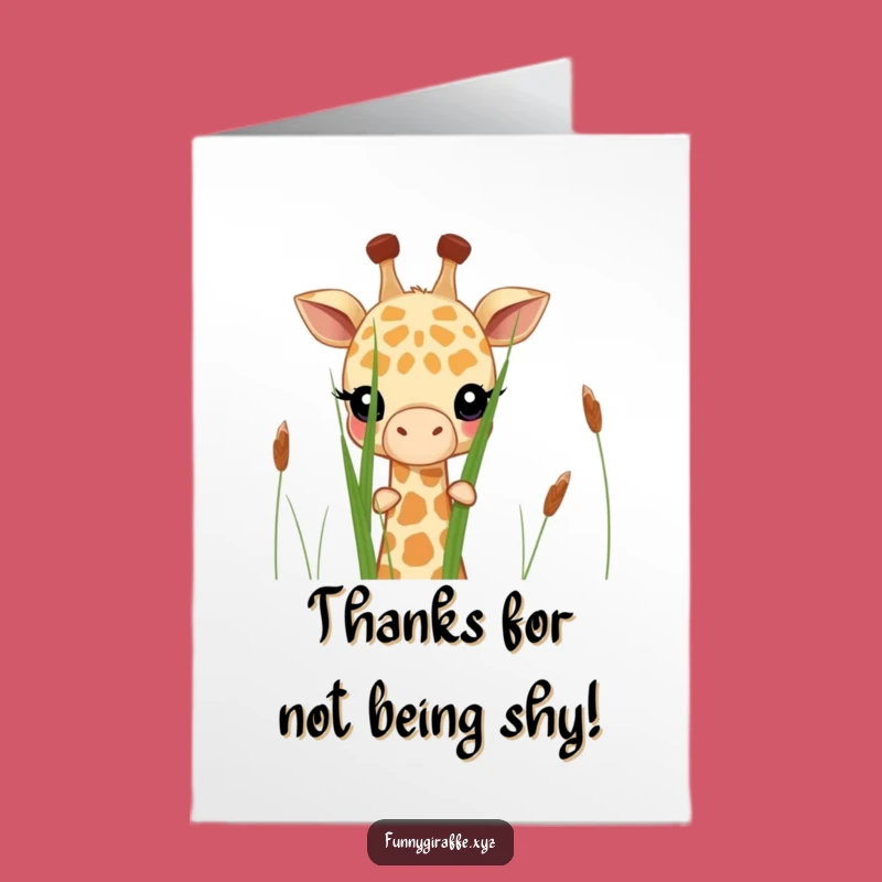 Free Printable Thank You Card: Shy Giraffe Peeking Funny Downloadable Gift