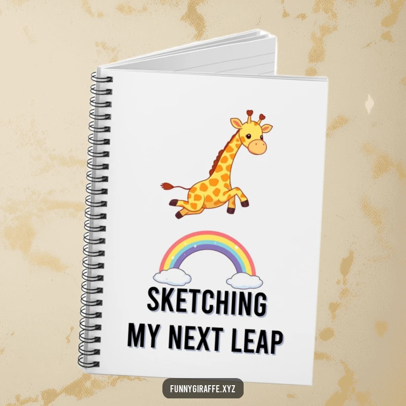 Funny Kawaii Giraffe Notebook: journal with a cute giraffe joyfully leaping over a sparkling rainbow, encouraging bright and happy entries.